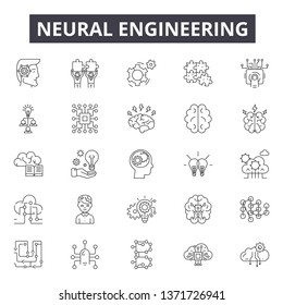 Neural engineering line icons, signs set, vector. Neural engineering outline concept, illustration: engineering,machine,technology,science,neural,digital,robot,computer,artificial