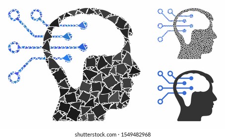 Neural interface circuit mosaic of tremulant parts in different sizes and shades, based on neural interface circuit icon. Vector bumpy parts are organized into composition.