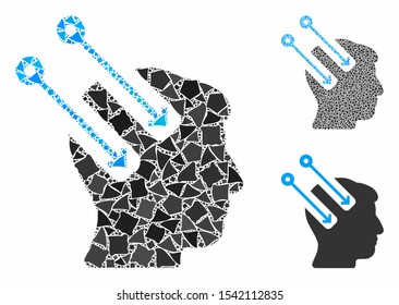 Neural interface composition of raggy parts in various sizes and color tinges, based on neural interface icon. Vector unequal parts are grouped into composition.