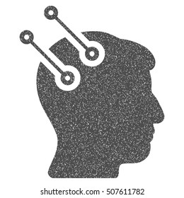 Neural Interface Connectors grainy textured icon for overlay watermark stamps. Flat symbol with unclean texture. Dotted vector gray ink rubber seal stamp with grunge design on a white background.