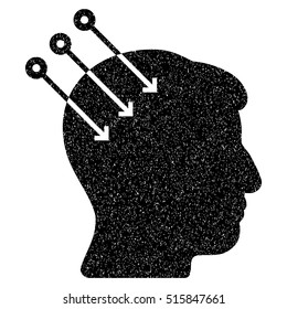 Neural Interface Connectors grainy textured icon for overlay watermark stamps. Flat symbol with unclean texture. Dotted vector black ink rubber seal stamp with grunge design on a white background.