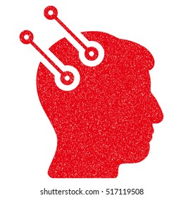 Neural Interface Connectors grainy textured icon for overlay watermark stamps. Flat symbol with dirty texture. Dotted vector red ink rubber seal stamp with grunge design on a white background.