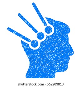 Neural Interface Connectors grainy textured icon for overlay watermark stamps. Flat symbol with unclean texture. Dotted vector blue ink rubber seal stamp with grunge design on a white background.