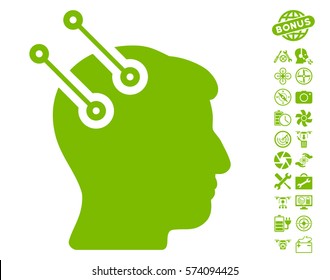 Neural Interface Connectors icon with bonus aircopter tools graphic icons. Vector illustration style is flat iconic symbols on white background.