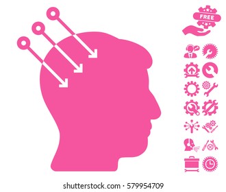 Neural Interface Connectors icon with bonus configuration design elements. Vector illustration style is flat iconic pink symbols on white background.