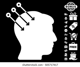 Neural Interface Connectors icon with free bonus design elements. Vector illustration style is flat iconic symbols, white color, black background.