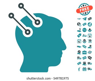 Neural Interface Connectors icon with free bonus pictures. Vector illustration style is flat iconic symbols, soft blue colors, white background.