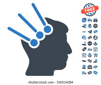 Neural Interface Connectors icon with free bonus design elements. Vector illustration style is flat iconic symbols, smooth blue colors, white background.