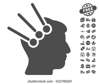 Neural Interface Connectors icon with free bonus design elements. Vector illustration style is flat iconic symbols, gray color, white background.