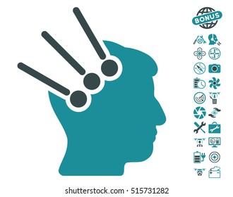 Neural Interface Connectors pictograph with bonus aircopter tools graphic icons. Vector illustration style is flat iconic symbols on white background.