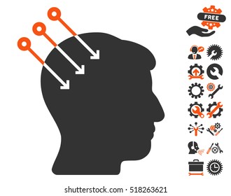 Neural Interface Connectors pictograph with bonus configuration design elements. Vector illustration style is flat iconic orange and gray symbols on white background.