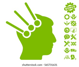 Neural Interface Connectors pictograph with bonus tools icon set. Vector illustration style is flat iconic eco green symbols on white background.