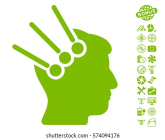 Neural Interface Connectors pictograph with bonus nanocopter service design elements. Vector illustration style is flat iconic symbols on white background.