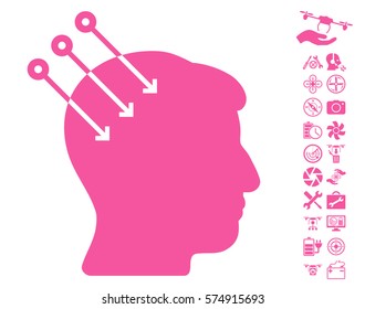Neural Interface Connectors pictograph with bonus quad copter tools graphic icons. Vector illustration style is flat iconic symbols on white background.