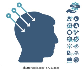 Neural Interface Connectors pictograph with bonus tools pictograms. Vector illustration style is flat iconic cyan and blue symbols on white background.