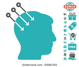 Neural Interface Connectors pictograph with free bonus graphic icons. Vector illustration style is flat iconic symbols, grey and cyan colors, white background.