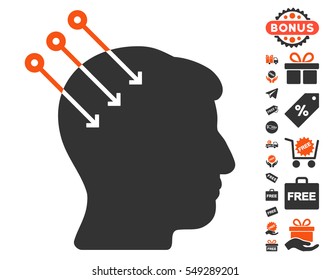 Neural Interface Connectors pictograph with free bonus pictures. Vector illustration style is flat iconic symbols, orange and gray colors, white background.
