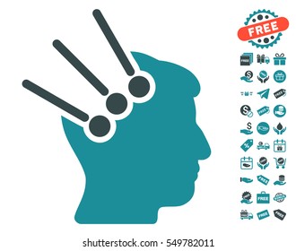 Neural Interface Connectors pictograph with free bonus design elements. Vector illustration style is flat iconic symbols, soft blue colors, white background.