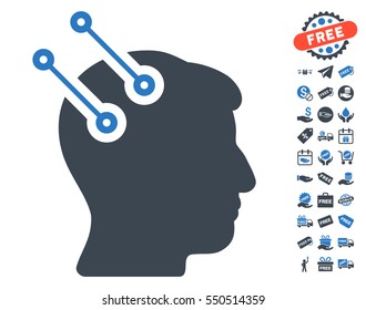 Neural Interface Connectors pictograph with free bonus design elements. Vector illustration style is flat iconic symbols, smooth blue colors, white background.