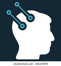 Neural Interface Connectors vector icon. Style is flat graphic bicolor symbol, blue and white colors, dark blue background.