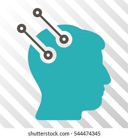 Neural Interface Connectors vector pictogram. Illustration style is flat iconic bicolor grey and cyan symbol on a hatched transparent background.