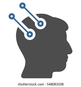 Neural Interface Connectors vector pictogram. Style is flat graphic bicolor symbol, cobalt and gray colors, white background.