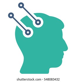 Neural Interface Connectors vector pictogram. Style is flat graphic bicolor symbol, cobalt and cyan colors, white background.