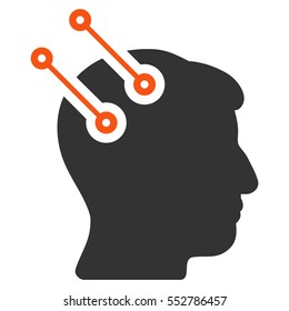 Neural Interface Connectors vector pictogram. Style is flat graphic bicolor symbol, orange and gray colors, white background.