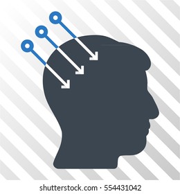 Neural Interface Connectors vector pictogram. Illustration style is flat iconic bicolor smooth blue symbol on a hatch transparent background.