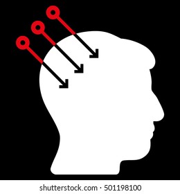 Neural Interface Connectors vector pictograph. Style is flat graphic bicolor symbol, red and white colors, black background.