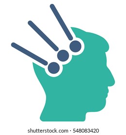 Neural Interface Connectors vector pictograph. Style is flat graphic bicolor symbol, cobalt and cyan colors, white background.