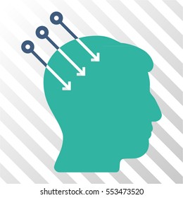 Neural Interface Connectors vector pictograph. Illustration style is flat iconic bicolor cobalt and cyan symbol on a hatch transparent background.