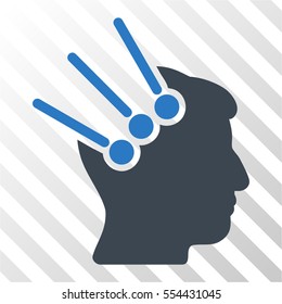 Neural Interface Connectors vector pictograph. Illustration style is flat iconic bicolor smooth blue symbol on a hatched transparent background.