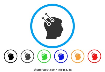 Neural Interface Connectors vector rounded icon. Image style is a flat gray icon symbol inside a blue circle. Additional color variants are gray, black, blue, green, red, orange.