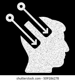 Neural Interface grainy textured icon for overlay watermark stamps. Flat symbol with dirty texture. Dotted vector white ink rubber seal stamp with grunge design on a black background.