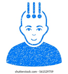 Neural Interface grainy textured icon for overlay watermark stamps. Flat symbol with dirty texture. Dotted vector blue ink rubber seal stamp with grunge design on a white background.