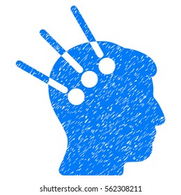 Neural Interface grainy textured icon for overlay watermark stamps. Flat symbol with unclean texture. Dotted vector blue ink rubber seal stamp with grunge design on a white background.