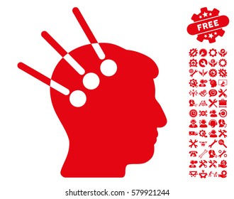 Neural Interface icon with bonus configuration images. Vector illustration style is flat iconic red symbols on white background.