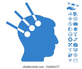 Neural Interface icon with bonus copter tools clip art. Vector illustration style is flat iconic symbols on white background.