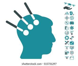 Neural Interface icon with bonus quad copter service graphic icons. Vector illustration style is flat iconic symbols on white background.