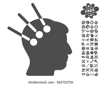 Neural Interface icon with bonus setup tools pictograph collection. Vector illustration style is flat iconic gray symbols on white background.