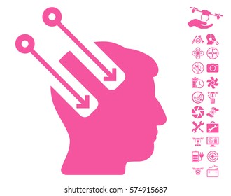Neural Interface icon with bonus uav tools symbols. Vector illustration style is flat iconic symbols on white background.