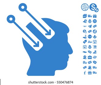 Neural Interface icon with free bonus clip art. Vector illustration style is flat iconic symbols, cobalt color, white background.
