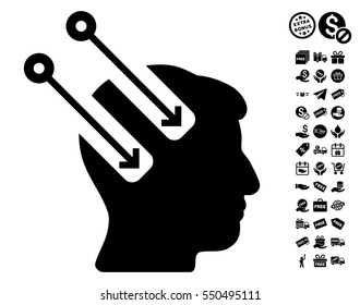 Neural Interface icon with free bonus pictograms. Vector illustration style is flat iconic symbols, black color, white background.