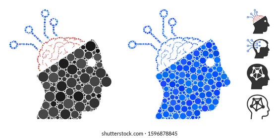 Neural interface links composition of small circles in various sizes and shades, based on neural interface links icon. Vector small circles are grouped into blue composition.
