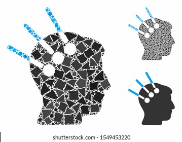 Neural interface mosaic of ragged items in variable sizes and shades, based on neural interface icon. Vector tremulant items are composed into collage.