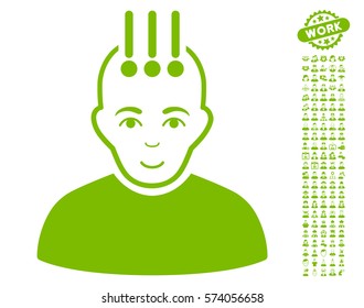 Neural Interface pictograph with bonus avatar pictograms. Vector illustration style is flat iconic eco green symbols on white background.