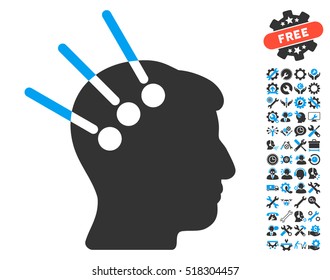 Neural Interface pictograph with bonus configuration pictograph collection. Vector illustration style is flat iconic blue and gray symbols on white background.