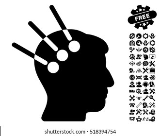 Neural Interface pictograph with bonus configuration graphic icons. Vector illustration style is flat iconic black symbols on white background.