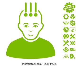 Neural Interface pictograph with bonus configuration design elements. Vector illustration style is flat iconic eco green symbols on white background.